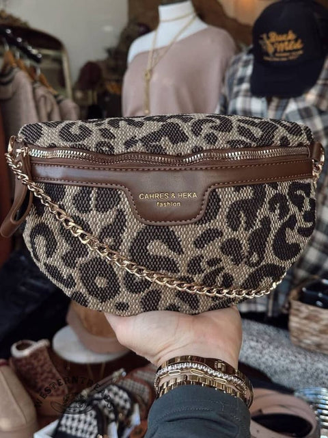 Leopard Print Shoulder Bag With A Slanted Crossbody Strap