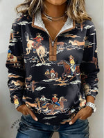 Classic West Print Casual Half-zip Cotton Sweatshirt
