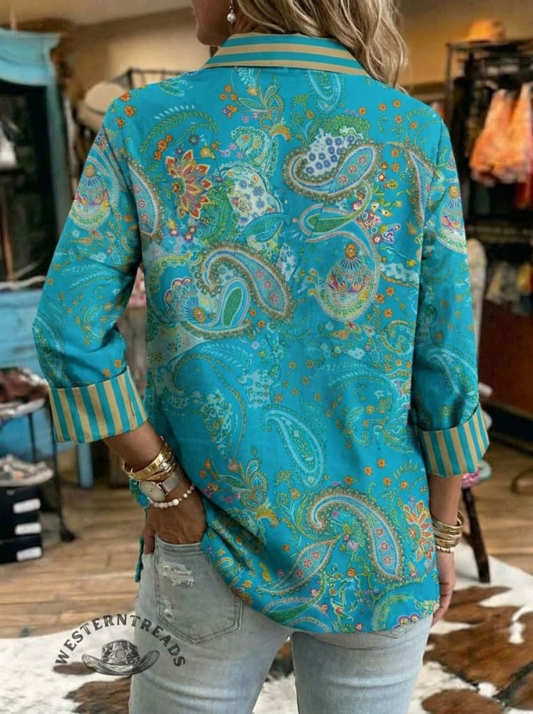 Women's Paisley Art Print Casual 3/4 Sleeve Shirt