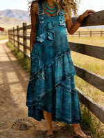 Retro Floral Print Sleeveless Multi-layered Ruffled Strap Dress