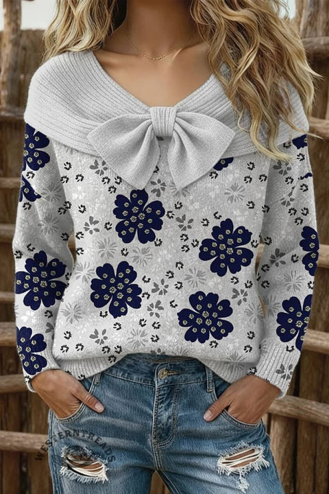 Women's Floral Print Casual Cotton Sweater