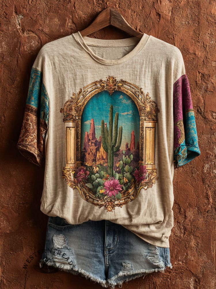 Cactus Art Print Casual Short Sleeve T-shirt