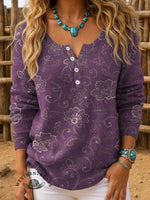 Floral Art Print Buttoned Cardigan Sweater