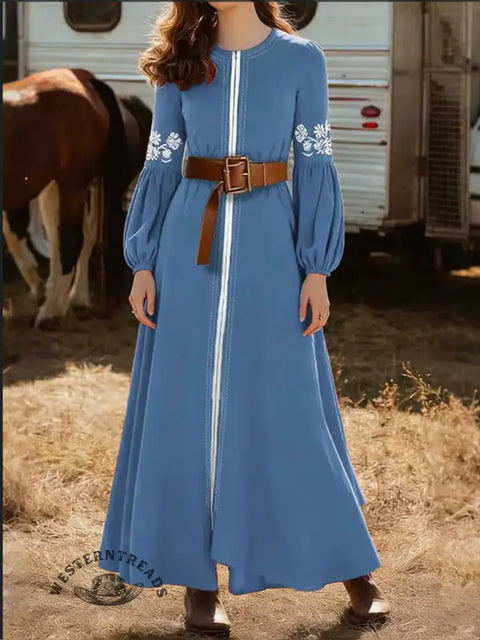 Women's Bohemian Zipper Long-Sleeved Cotton Dress