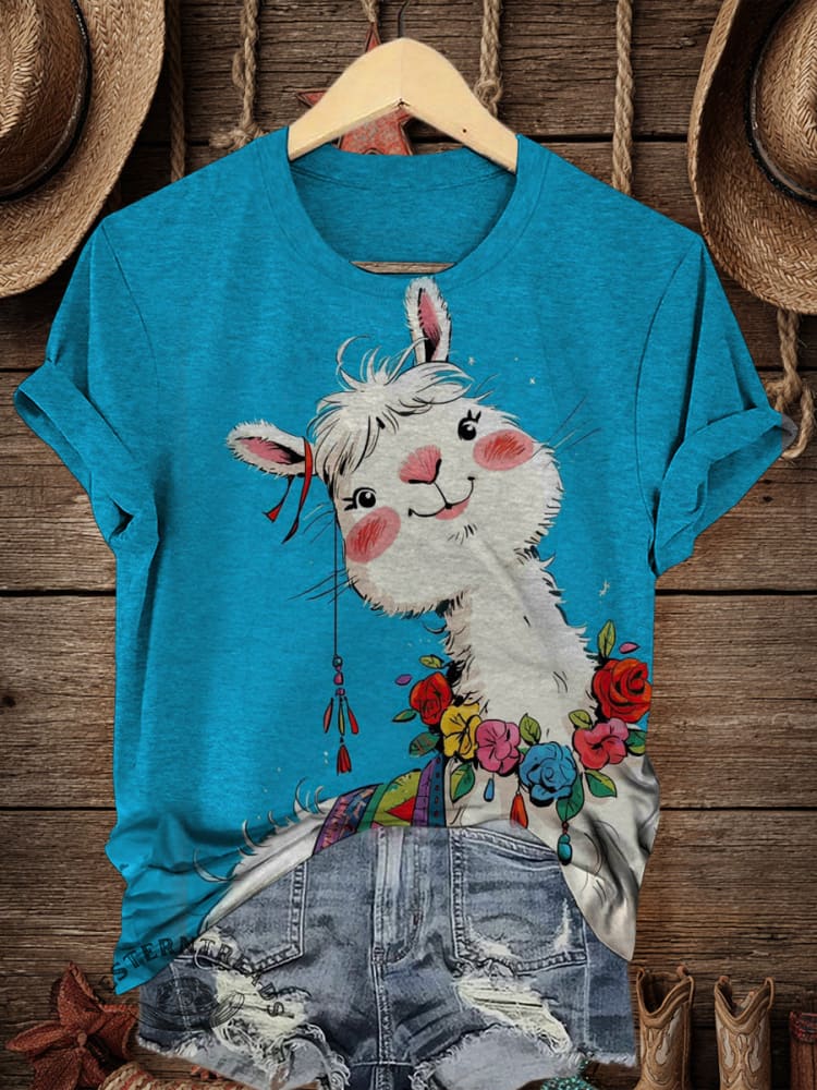 Retro Animals Art Print Casual T-shirt