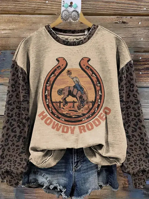 Retro Leopard Print Western Sweatshirt