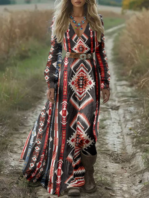 Women's Aztec Print Pocket Cotton Dress