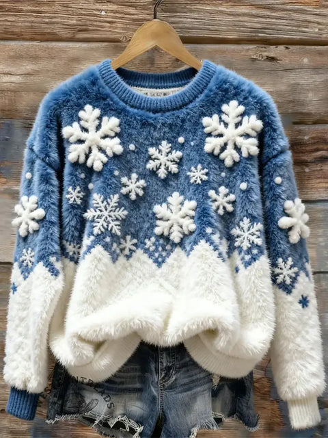 Women's Christmas Snowflakes Art Print Cozy Plush Sweater