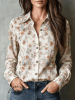 Women's Retro Print Casual Cotton Shirt