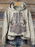 Vintage Art Print Casual Cotton Hooded Sweatshirt