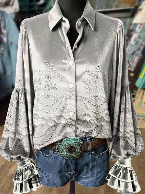 Women's Retro Floral Print Casual Cotton Shirt