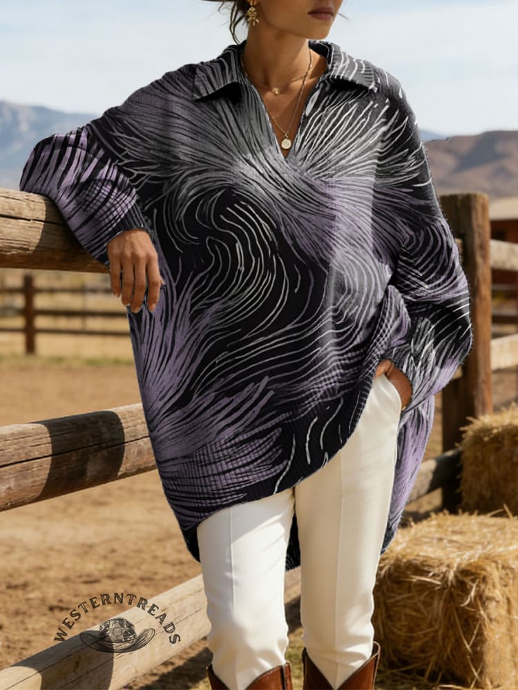 Vintage Abstract Pattern Casual Lapel Sweater