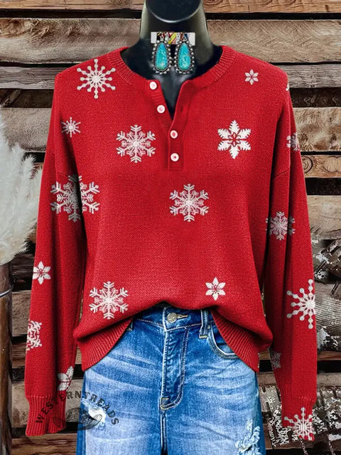 Simple Snow Art Print Buttoned Cardigan Sweater