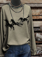 Vintage Western Art Print Casual Cotton Sweatshirt