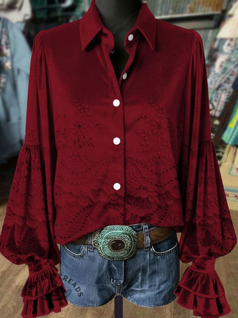 Women's Retro Floral Print Casual Cotton Shirt