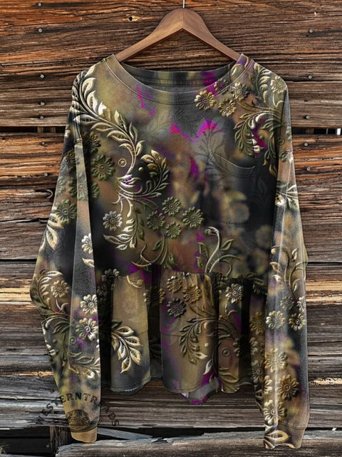Women's Retro Floral Print Loose Casual Cotton Sweatshirt