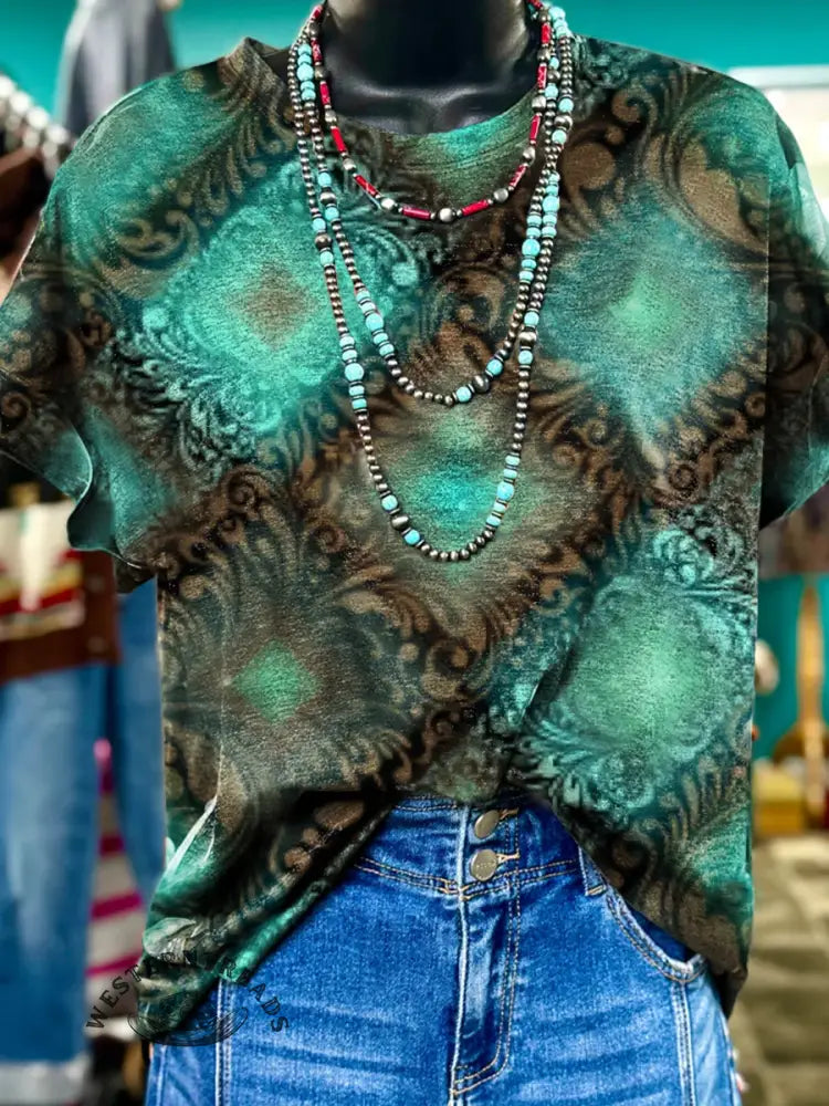 Geometric Floral Texture Print T-shirt