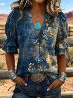 Women's Vintage Art Puff Sleeve Casual Shirt