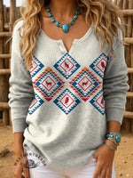 Retro Aztec Art Print Buttoned Cardigan Sweater