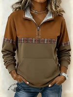 Women's Vintage Aztec Print Half-zip Cotton Sweatshirt