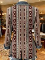 Vintage Aztec Print Patchwork Denim Sweater Cardigan Coat