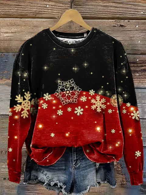 Retro Christmas Art Print Casual Cotton Sweatshirt