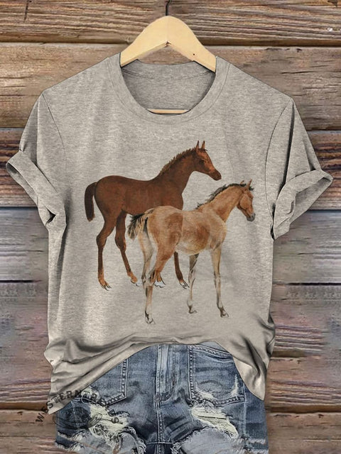 Retro Horse Art Print Casual Short Sleeve T-shirt