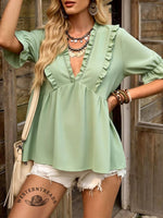Ruffle Sleeve V-neck Peplum Top