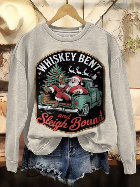 Whiskey Bent And Sleigh Bound Print Casual Cotton Sweatshirt