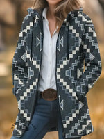 Aztec Print Unisex Plush Thick Long-Sleeved Cardigan Coat