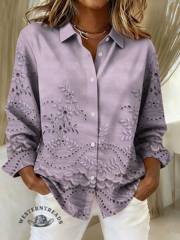 Women's Retro Floral Print Casual Cotton Shirt