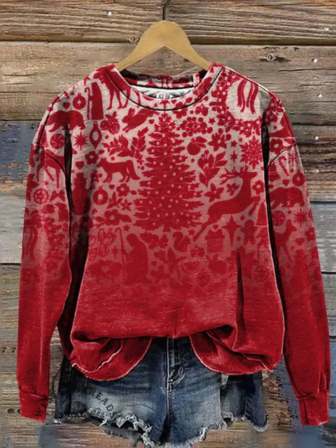 Retro Christmas Art Casual Cotton Sweatshirt