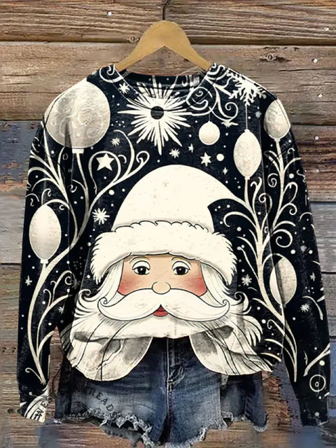 Santa Claus Print Casual Cotton Sweatshirt