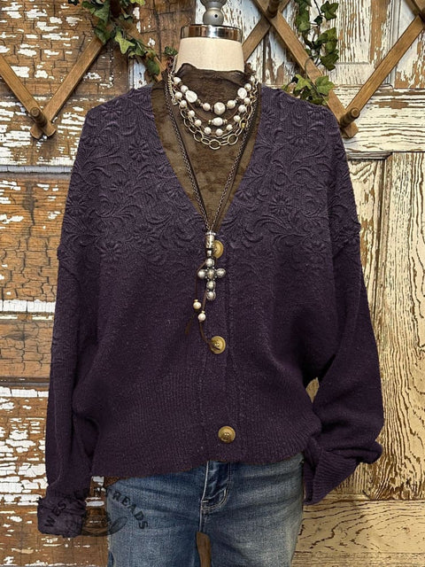 Floral Print Buttoned V-neck Cardigan Sweater
