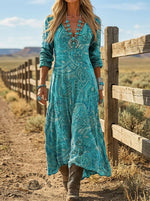 Women's Vintage Paisley Print Casual V-Neck Dress