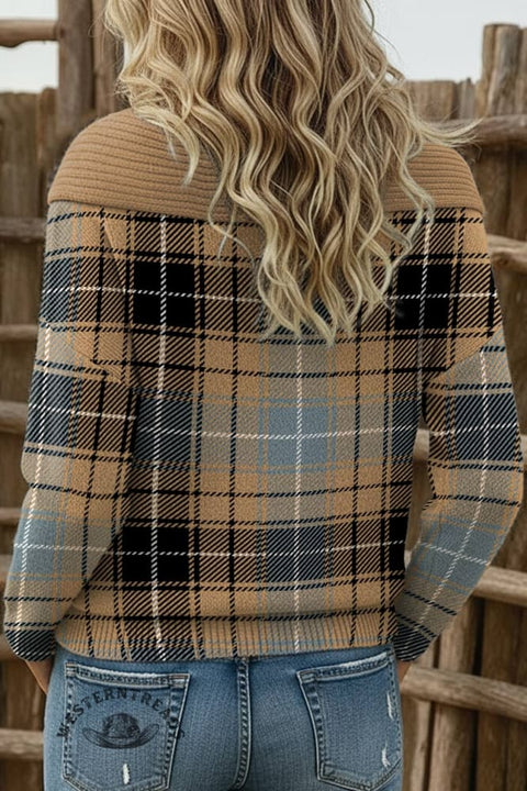 Women's Checkered Print Casual Cotton Sweater