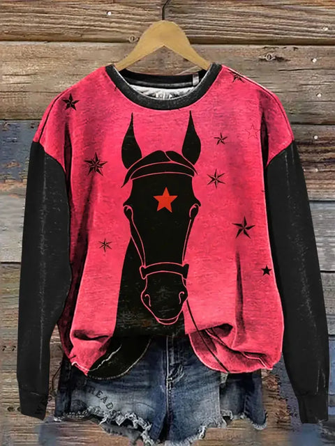 Fashion Horse Stars Print Casual Cotton Sweatshirt