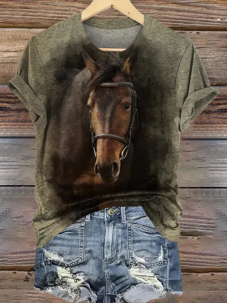 Retro Horse Print T-shirt