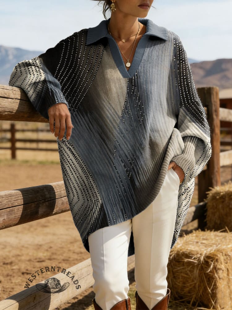 Vintage Abstract Pattern Casual Lapel Sweater