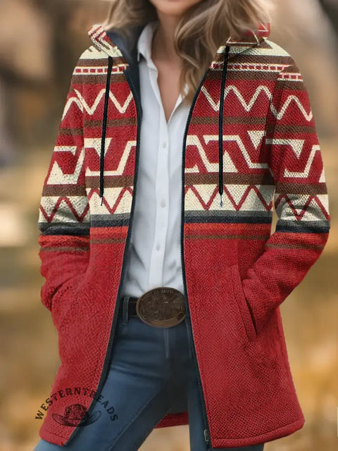 Retro Stripe Unisex Plush Thick Long-sleeved Cardigan Coat