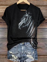 Horse Art Print Casual T-shirt