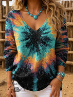 Vintage Art Print Casual V-Neck Sweater