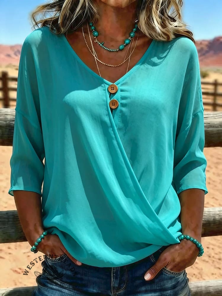 Women's Vintage Button Patchwork Chiffon Casual Shirt