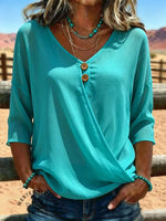 Women's Vintage Button Patchwork Chiffon Casual Shirt