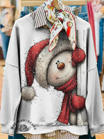 Vintage Christmas Snowman Art Print Casual Sweatshirt