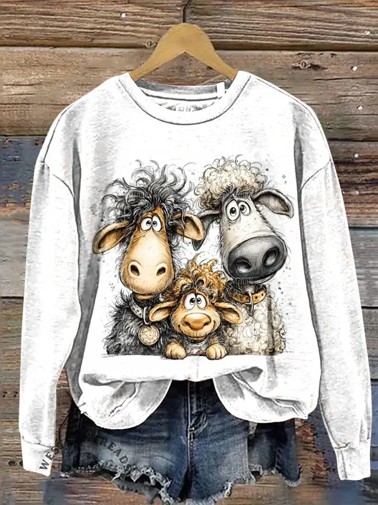 Vintage Sheep Art Prints Casual Cotton Sweatshirt