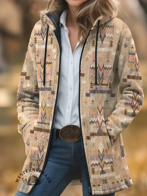 South Western Art Unisex Plush Thick Long-Sleeved Cardigan Coat