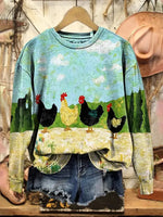 Vintage Western Chicken Art Print Sweatshirt