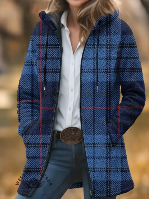 Plaid Print Unisex Plush Thick Long-sleeved Cardigan Coat