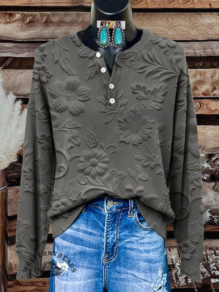 Vintage Floral Art Print Buttoned Cardigan Sweater
